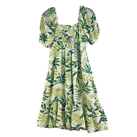 Macy's - Dylan Ryan Juniors' Almost Famous Leaf-Print Puff-Sleeve Dress Size M‎ - Picture 2 of 7